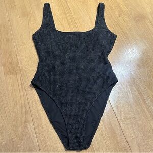 aerie Black Textured One-Piece Swimsuit